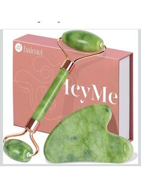 Jade Roller & Gua Sha Set For Face & Body Natural Stone Massage Tool Skincare